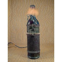 Handmade Lighted Decorated Bottle Blue w/Swirls, Gem Flower, Ribbons and Lace   183334938452